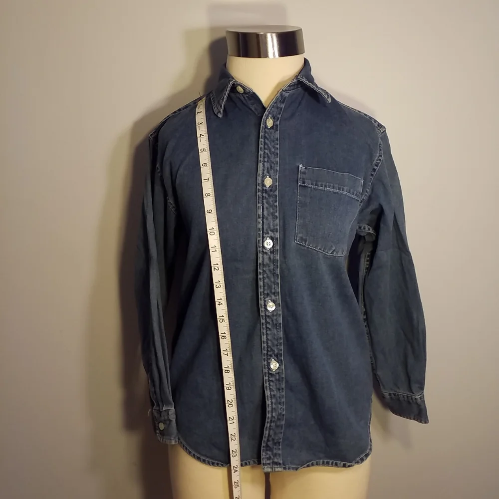 GAP DENIM SHIRT Long Sleeve Button Classic Blue front pocket Size L(10)